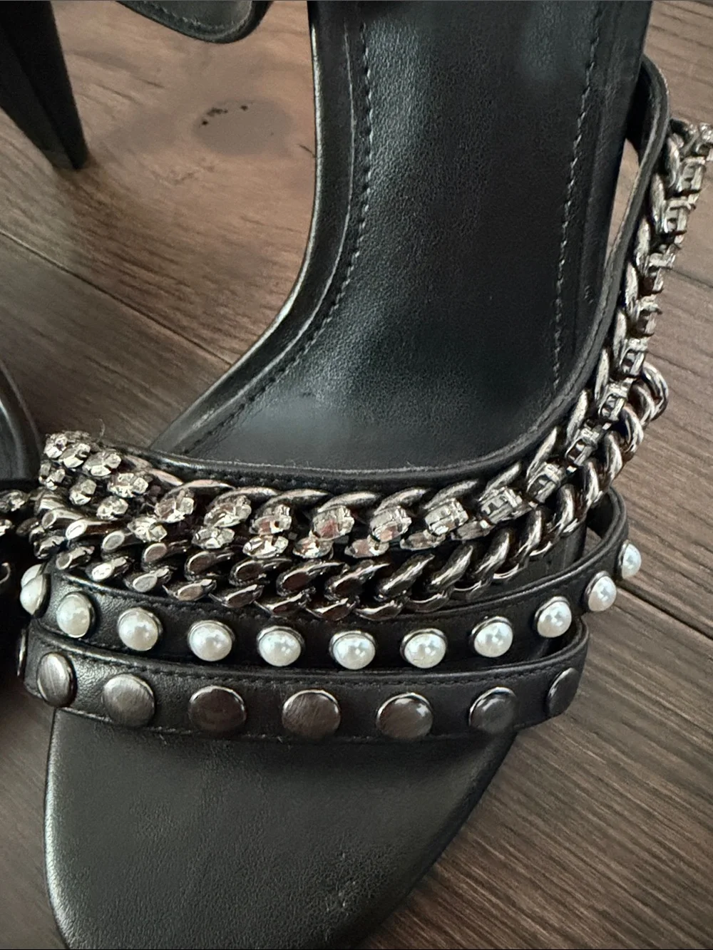 Michael Kors Kimmy Black Studded & Chain Ankle-Strap Heels